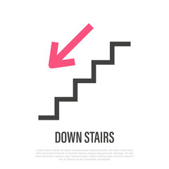Down stairs public sign: staircase with arrow thin line icon. Vector illustration.