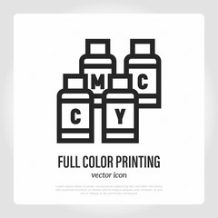 Symbol of cmyk: bottles of paint. Thin line icon. Vector illustration for typography.