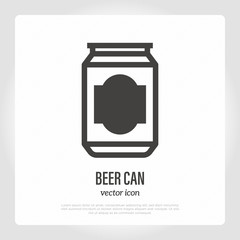 Beer can thin line icon with place for logo. Vector illustration.