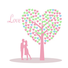 Hand drawn couple kissing under tree of love. Valentine day concept vector illustration on white background.