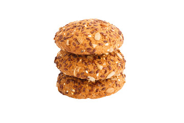 Handmade oat cookies with sesame and different seeds, isolated