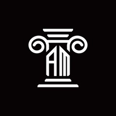 AM monogram logo with pillar style design template