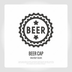 Beer cap thin line icon. Symbol of brewery. Vector illustration.
