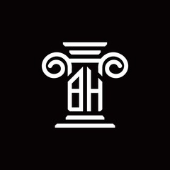 BH monogram logo with pillar style design template