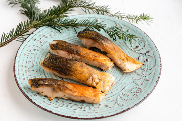 Fried carp fish slices. Traditional Polish Christmas eve dish.