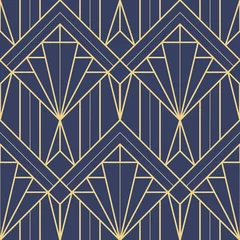 Keuken foto achterwand Blauw goud Abstract blauw art deco naadloos patroon