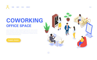 Concept of coworking and office business space for a creative team, creative people and freelancers. Business collaboration.