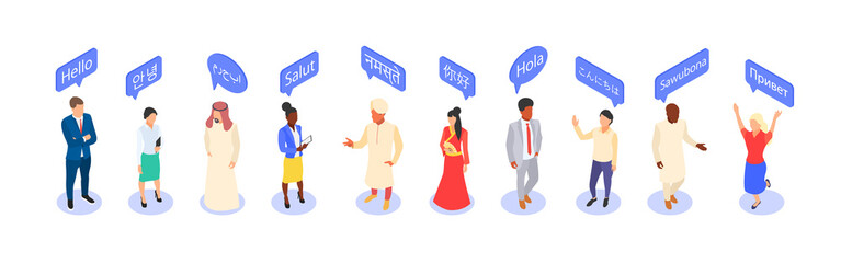 Multilingual greeting. Hello in different languages of the world. The concept of international relations, the diversity of cultures and native speakers.