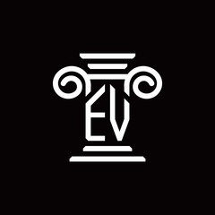 EV monogram logo with pillar style design template