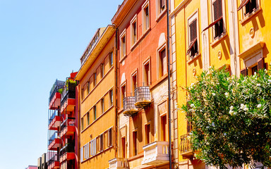 Obraz premium Facade of residential home house apartment building Cagliari reflex