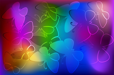 Silhouettes of butterflies on a colorful rainbow background