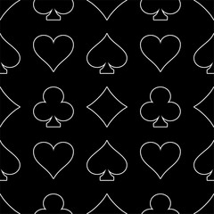 Line art casino seamless pattern. Black and white vector tileable background.