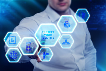 Cyber Security Data Protection Business Technology Privacy concept. Young businessman select the...