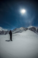 Alone man in Tatra Mountains at night