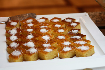 Assortment of a piece of cake. Small bets on the buffet. A few pieces of delicious desserts, the concept of the restaurant menu. common table. sweets for children. lots of food. festive table