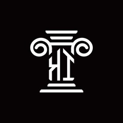 KI monogram logo with pillar style design template