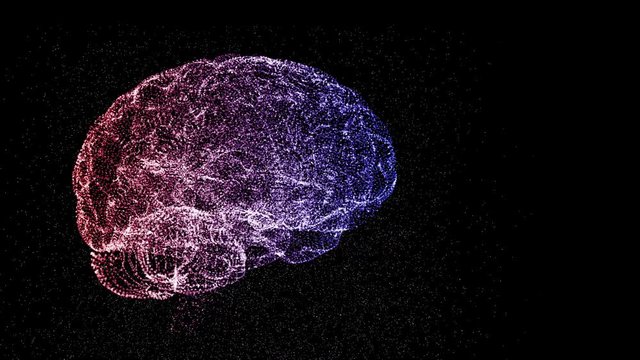 4k video scheme of abstract colorful brain on black background. Creative mind concept.