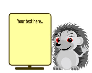 cute hedgehog with information board on white background vector illustration