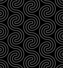 Fototapeta premium Line art rounded greek key seamless pattern. Black and white vector tileable background.