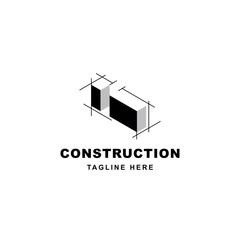 Construction logo design with letter I shape icon. Initial letter I on building symbol