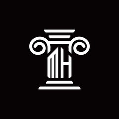 MH monogram logo with pillar style design template