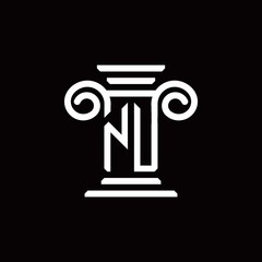 NU monogram logo with pillar style design template