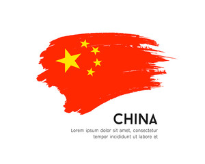Flag of china vector brush stroke design isolated on white background, illustration