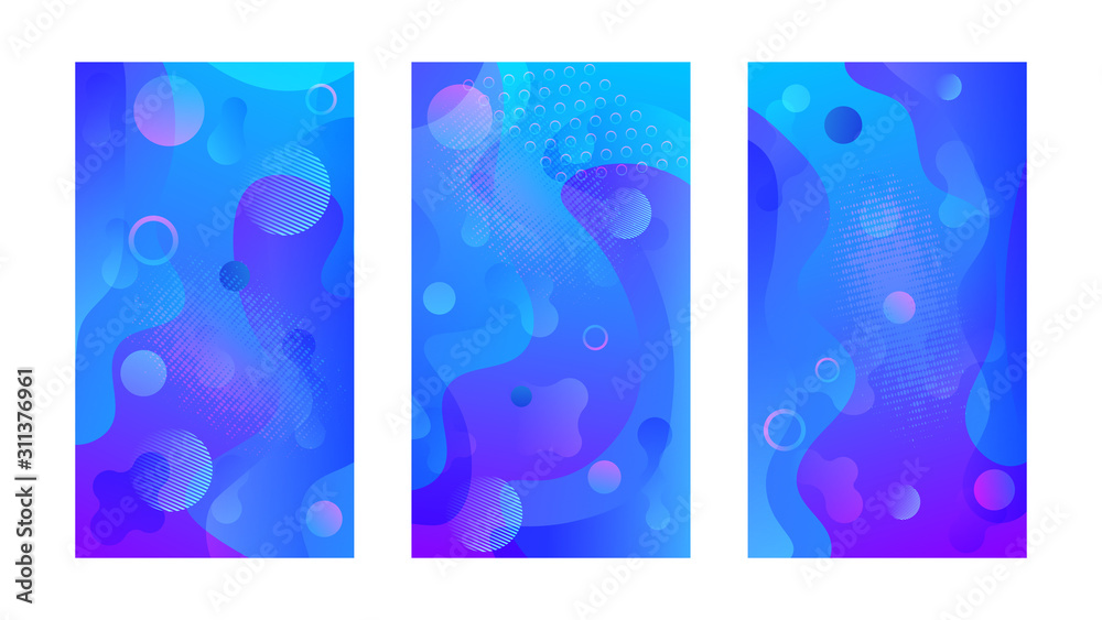 Poster Modern design template with liquid background for paper design. Vector gradient abstract brochure. Abstract blue liquid background. Set of minimal cover templates. Modern gradient shapes composition.