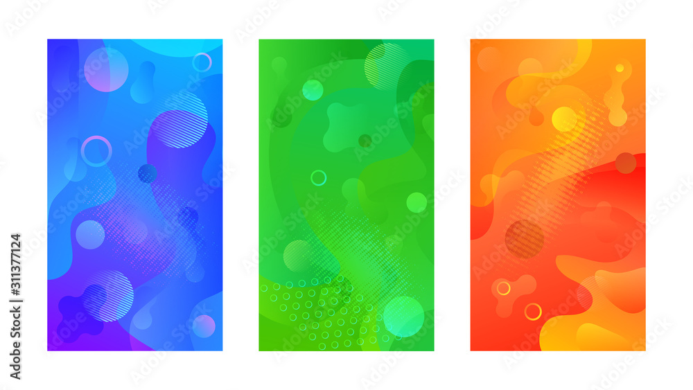 Poster Modern design template with liquid background for paper design. Vector gradient abstract brochure. Abstract blue liquid background. Set of minimal cover templates. Modern gradient shapes composition.