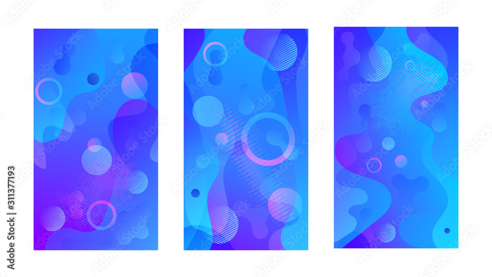 Poster Modern design template with liquid background for paper design. Vector gradient abstract brochure. Abstract blue liquid background. Set of minimal cover templates. Modern gradient shapes composition.