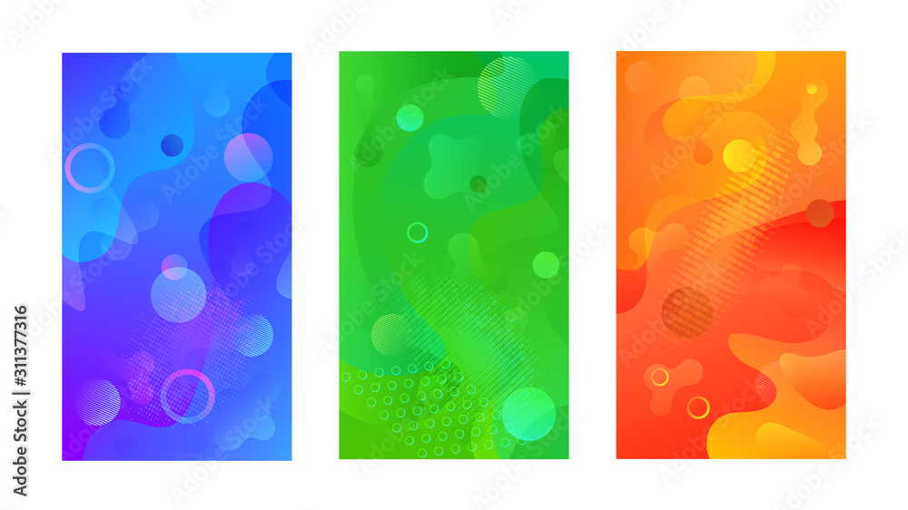 Poster Modern design template with liquid background for paper design. Vector gradient abstract brochure. Abstract blue liquid background. Set of minimal cover templates. Modern gradient shapes composition.