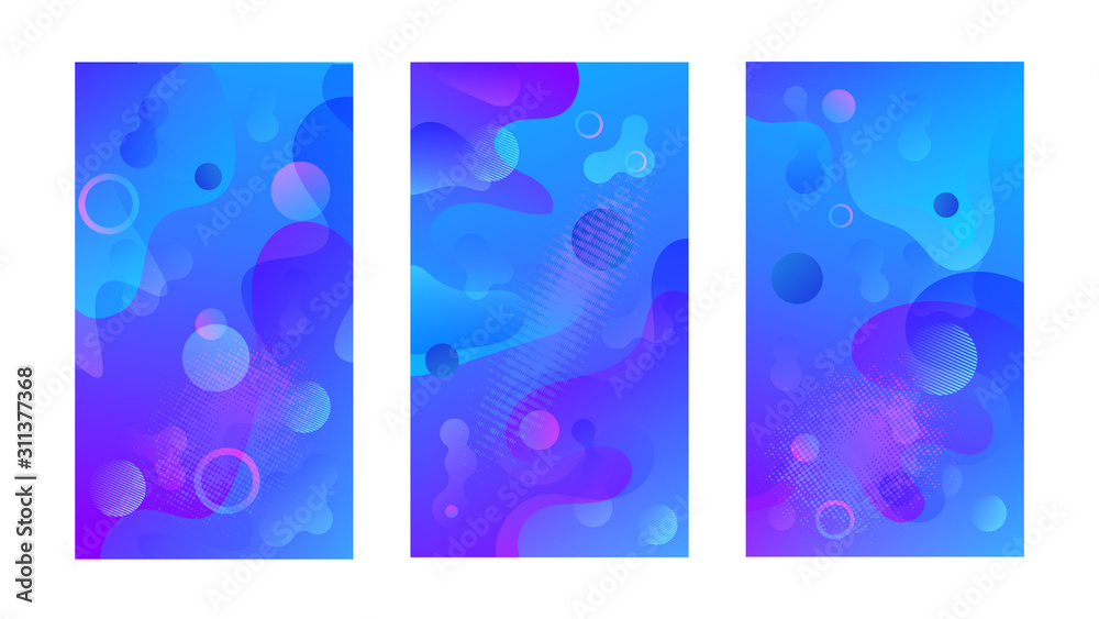 Poster Modern design template with liquid background for paper design. Vector gradient abstract brochure. Abstract blue liquid background. Set of minimal cover templates. Modern gradient shapes composition.
