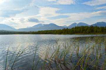 Lakes, rivers and mountains in the national park Abisko in Sweden