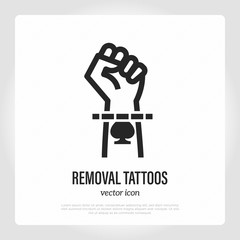 Removal tattoo from wrist thin line icon. Cosmetology procedure. Vector illustration.