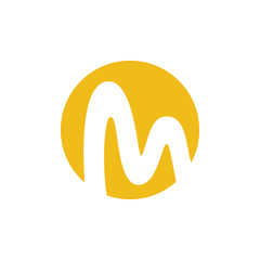 letter m curves negative space circle logo vector