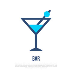 Bar symbol: cocktail with straw. Thin line icon for hotel. Vector illustration.