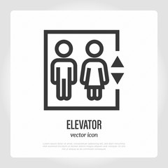 Elevator with people inside thin line icon. Vector illustration of public sign.