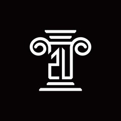 ZU monogram logo with pillar style design template