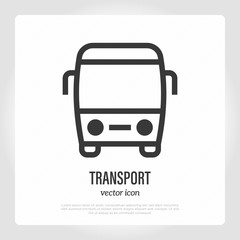 Tourist bus thin line icon, front view. Logo for public transport. Vector illustration.