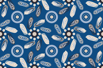 Art floral vector seamless pattern. Blue leaves. 