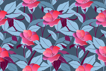 Art floral vector seamless pattern. Pink flowers.