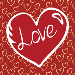 A big heart made of tiny red, hearts and the inscription 'love'