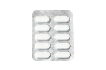 Pills in blister pack isolated on white background