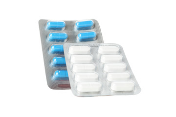 Pills in blister pack isolated on white background