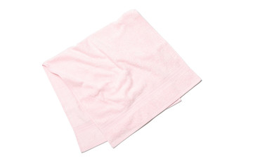 Crumpled pink towel isolated on white background