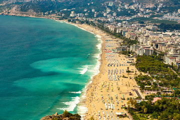 Cleopatra beach in Alanya, Turkey. A famous shore recreational spot for tourists visiting the country.