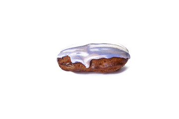 Eclair on a white background isolated. French dessert.