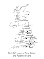 High detailed vector map - United Kingdom of Great Britain and Northern Ireland. Silhouette isolated on white background. Vector illustration. Map of the UK with city names