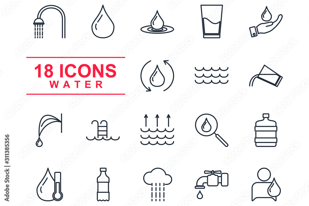Poster Water Set icon template color editable. Water pack symbol vector sign isolated on white background illustration for graphic and web design.