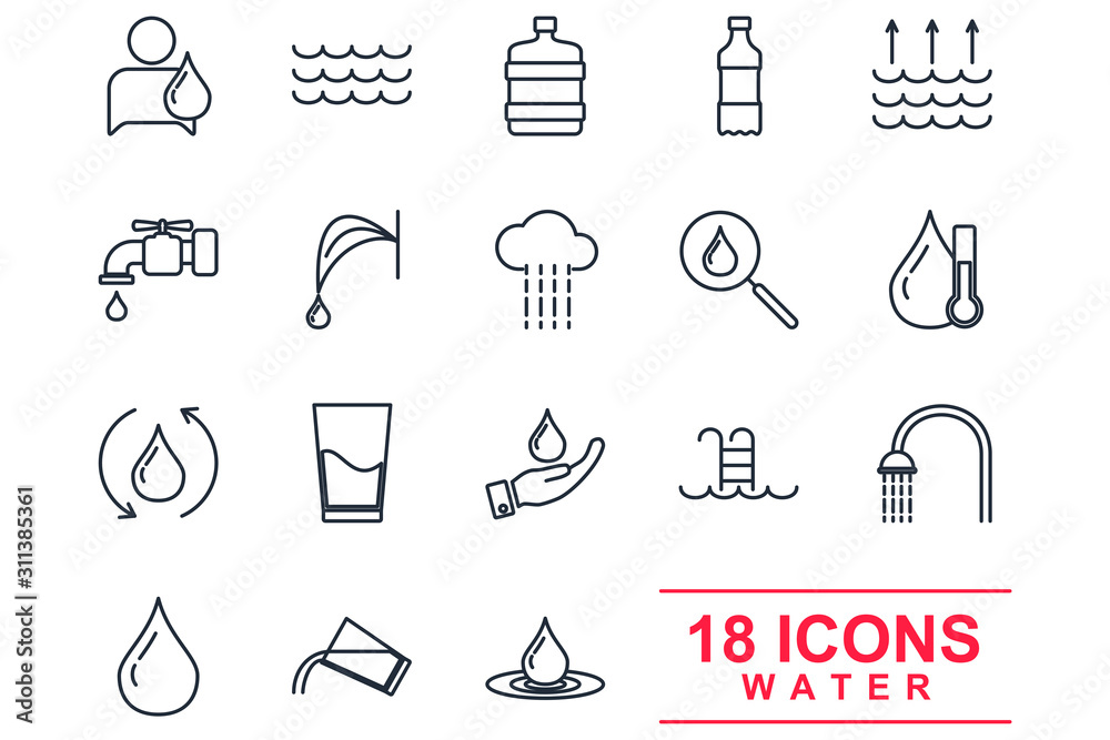 Poster Water Set icon template color editable. Water pack symbol vector sign isolated on white background illustration for graphic and web design.